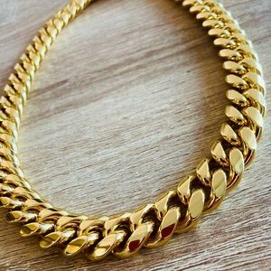 18k Gold Cuban Link Choker Statement Necklace